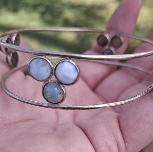 New Labradorite and Larimar Silver Cuff Bracelet. - Picture 7 of 13